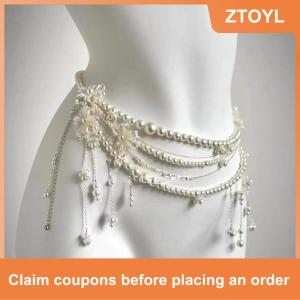 【ZTOYL】 Fashionable Multi-layer Flower Tassel Waist Chain Retro Pearl Waist Chain For Women Girls Body Chain Clothing Accessories Gifts