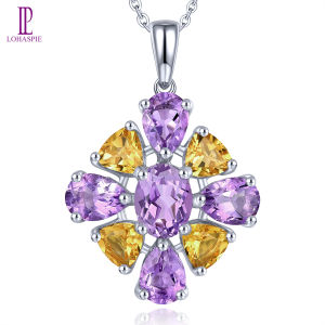 Lohaspie Jewelry Pure 5.5 Carats 925 Silver Pendant Original Natural Citrine Purple Quart Pendant 925 Silver Jewelry Women Fashion Pendants Jewelry