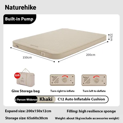 Naturehike C12 ที่นอนเป่าลมสำหรับแคมป์ปิ้งและกิจกรรมกลางแจ้ง พร้อมปั๊มลมในตัว — ที่นอนเป่าลมคู่แบบหนาพิเศษ 12 ซม.