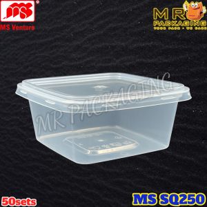 MS SQ250 250ml Square Container with Lid [ 50sets± ] MS VENTURE Plastic Disposable PP Food Box - MS SQ 250 ml - Bekas Petak Plastik