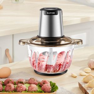 Electric Meat Grinder Machine Meat Grinder Chopper Electric Electric Meat Grinder Kitchen Mixer Household Mincing Machine Three-in-One Glass Visual Belt Stirring