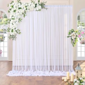 INTOONE White Sheer Chiffon Backdrop Wrinkle Free Rod Pocket Wedding Backdrops Drapes Style Ceiling Drapes Wedding Party