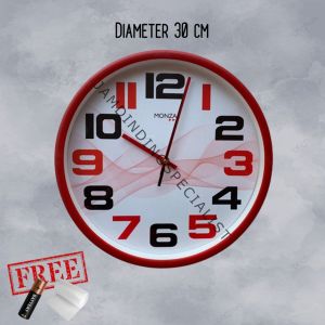 Jam Dinding Quartz Monza M5 Besar Hitam Putih Doff Minimalis Polos Garansi Diameter 30cm