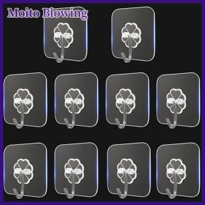 Moito 10ชิ้นตะขอสแตนเลสใสติดกาวในตัวที่แขวนกุญแจสำหรับผนังประตูห้องครัวห้องน้ำมัลติฟังก์ชั่น