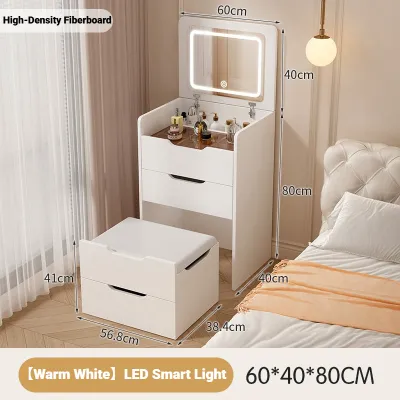 KEKEE Flip-top Dressing Table With LED Mirror With Stool Bedside Table Integrated Table and Stool Cabinet Multi-functional Storage Cabinet Nightstand