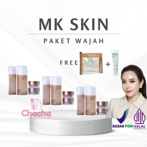 ORIGINAL BPOM MK Skin Paket Perawatan Wajah Lengkap – Sabun Cuci Muka Toner Krim Siang Malam & Sunscreen SPF50