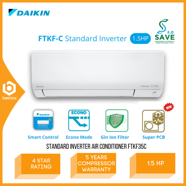 Daikin Standard Inverter Air Conditioner Ftkf R32 1 5hp 4 Star Rating