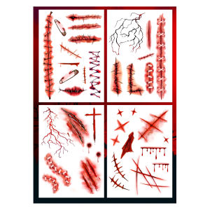 Halloween Temporary Scar Tattoo Realistic Wound Sticker Fake Stitches Makeup Costume Prop Cosplay Festival Decoration Dress Up Accessories