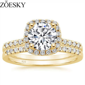 ZOESKY 925 Sterling Silver Engagements Rings Sets 1.25CT Cubic Zirconia Halo CZ Bridal Rings Wedding Bands for Women Size 4-10