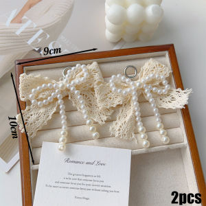 2Pcs Korea Lace Bowknot Shoe Buckle Ornament Handmade Pearl Shoes Clip Shoes Accessories Bag Key Chain Pendant DIY Gift