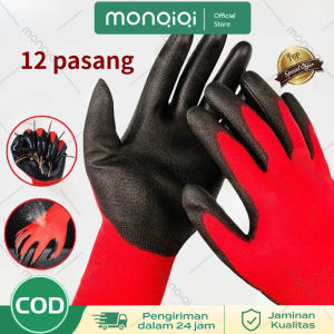 1 pack 12 pasang Pelindung Tangan Sarung Tangan Kerja Proyek Anti Slip Tebal Kuat Safety Glove Premium Sarung Tangan Karet LATEX / PALMFIT / NYLON Polvrethane Gloves