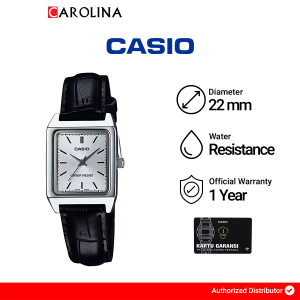 Jam Tangan Wanita Casio General LTP-V007L-7E1 Tank Silver Dial Black Leather Band