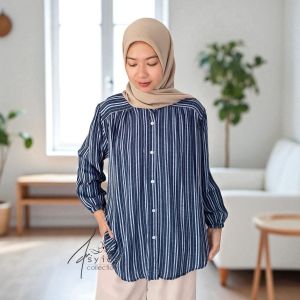 Atasan Kemeja Rayon Premium Motif Adara Blouse Kancing Kemeja Wanita Lengan Panjang