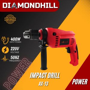 mesin bor tangan impact drill 13mm pw-7713-ed power | bor kuat tembus kayu besi beton tembok | bor listrik bolak balik & tahan lama | alat bor serbaguna untuk tukang & rumah