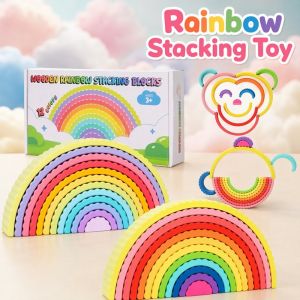 Sweet Home.my Wooden Rainbow Stacking Toy Arch Bridge Montessori STEM Educational Building Blocks For 3 4 5 Kids Learning Toys