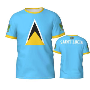 [Local Stock] VCC Round Neck Short Sleeves Casual Oversized Tee Shirts Saint Lucia Flag T-Shirt For Men 3D Printed Coat Of Arms Sports T Shirt
