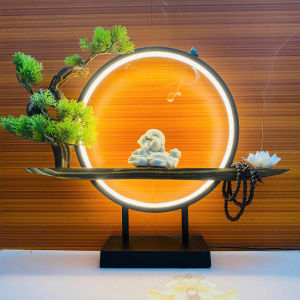 Thác Khói Trầm Hương Cùng Tượng Thần Tài Kết Hợp Đài Sen Tịnh An Decor.
