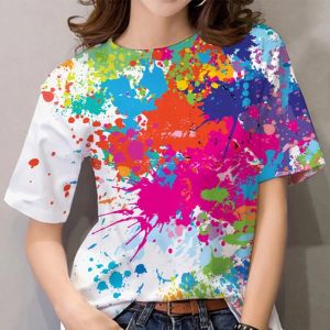 S-5XLFashion Women Blouse New Colourful Graffiti Print Streetwear Tees 3D Casual Loose Abstract Short Sleeve T-shirts For Women