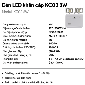 (Rạng Đông) Đèn Led chiếu sáng khẩn cấp Tự động sáng khi có sự cố KC04 6W KC03 8W Ánh sáng Trắng 6500K