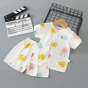 Bộ Cộc Tay Cúc Giữa Mùa Hè Vải Thông Hơi Thoáng Mát Cho Bé Trai Bé Gái Sơ sinh - 4 Tuổi