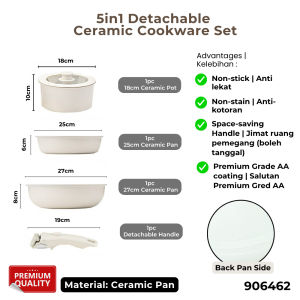 SUPERSAVE Non Stick Pan 5in1 Ceramic Cookware Set Detachable Handle Kuali Set Combo Periuk Pot