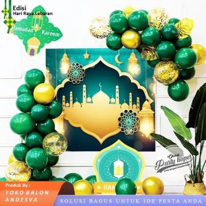 set dekor eid mubarak paket dekor balon lebaran ramadan mubarak hijau