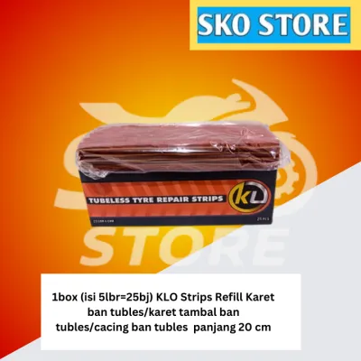 1box (isi 5lbr=25bj) KLO Strips Refill Karet ban tubles/karet tambal ban tubles/cacing ban tubles panjang 20 cm