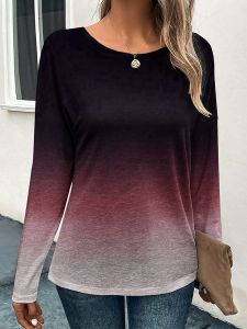 [Local Stock] ZEEMIN Autumn Fashion Gradient 3D Print Long Sleeve T-Shirt Womens Casual T-shirts Oversized Tops Y2K Tees Streetwear Female Clothing