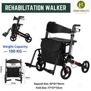 2 in 1 Foldable Walker Walking Aids Wheelchair Suitable For Walking Practice and Elderly