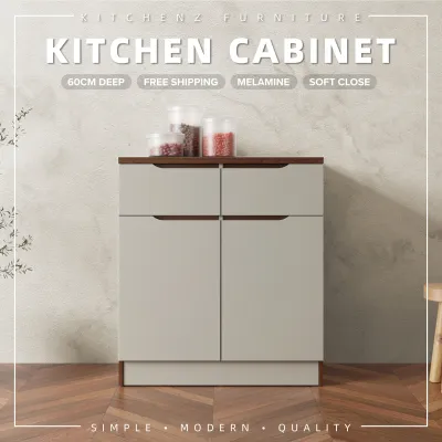 (Free Shipping) KitchenZ 2.6FT Cedar Pro Series 60CM Deep Full Melamine Base Unit Kitchen Cabinet with Soft Close Door - M9395-FW+CR