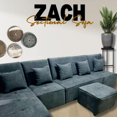 ZAC Sectional Sofa Set with Stool & 5 Cozy Pillows - MANWELL