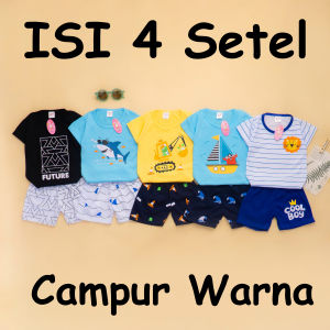 (ISI 5 SETEL) Setelan Anak Bayi Laki Laki Korean / Baju Bayi Laki Laki / Baju Anak Laki Laki / Baju Anak Anak / Kaos Anak Laki Laki/ Baju Anak Style Import 0 - 4 Tahun