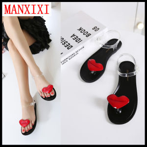 MANXIXI Brand Roman Bohemian Style Fashion Jelly Flat Sandals Toe Clip Summer Beautiful Nice Red Love Model Inlay Shoes For Women 35-40 Size