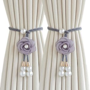 GUHEHARD 2Pcs Modern Floral Curtain Tiebacks Minimalist Pearl Curtain Ties Exquisite Adjustable Curtain Holdbacks Sheer Curtains