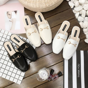 MANXIXI Brand Korean Version Mules Sandals Leather Flat Slippers Simple Solid Color Shoes For Women (35-40 Size)