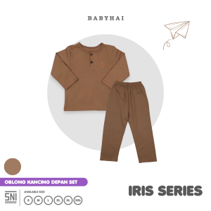 BABY HAI Iris Set - Setelan Kancing Depan Polos Baju Panjang Celana Panjang - Seri Coklat