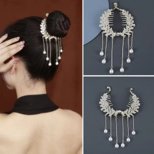 Diamond-studded Pearl Tassel Hair Clip High Ponytail Buckle Bud Hair Claw Korean Hair Meatball Clip