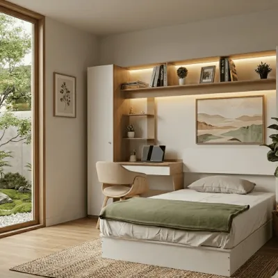 KIRANA Havana - Set Kamar Tidur Kayu Divan 100 120 Meja Rak Buku Lemari Pakaian Minimalis