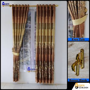 Gorden jendela Pintu Blackout Import Mewah Motif Printing Batik Plat Emas Embosh Model Smokring
