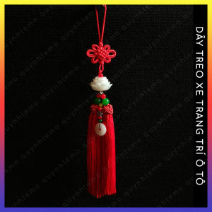 Khánh treo xe ô tô hoa sen tua rua nhiều màu QUYNHLEMO Dây trang trí khánh liên hoa có gắn ngọc bội đồng điếu may mắn.
