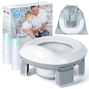 2-in-1 Foldable Baby Toilet Training Potty Seat with Potty Bags (20pcs) & Storage Bag Portable Potty Chair for Boys Girls Toddler Kid