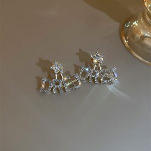 DREJEW Bông Tai Mạ Bạc Hình Ngôi Sao Năm Cánh Đính Kim Cương Giả Thời Trang Cao Cấp Phong Cách Hàn Quốc