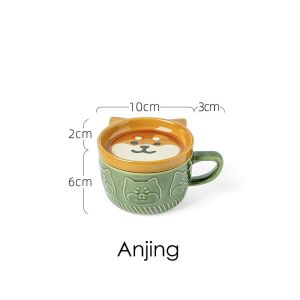 [Ready Stock] Mug Keramik Kartun 5 Warna Brown Cat Coaster Mug Set Mug Cartoon Kopi Keramik Dengan Tutup Mug Sarapan Lucu Yang Kreatif