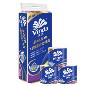 Vinda/JieRou Toilet Paper 4-ply Extra Soft Bathroom Tissue 1300G/1400G(10Rolls/Pack)