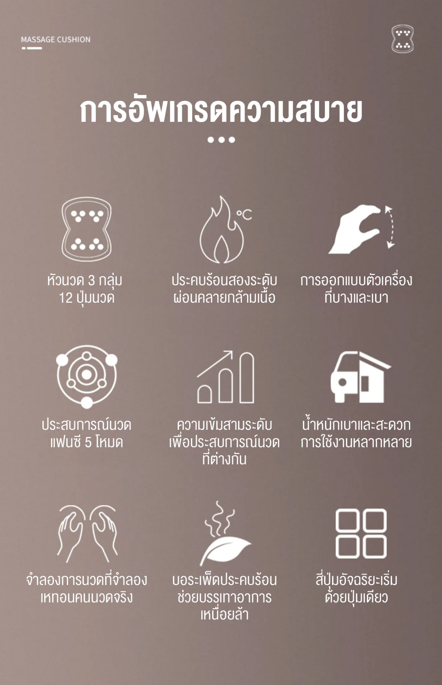 XUTI เบาะนวดอเนกประสงค์ ผ่อนคลายกล้ามเนื้อ ส่วนหัว หลัง บอระเพ็ดประคบร้อน (พร้อมส่ง)