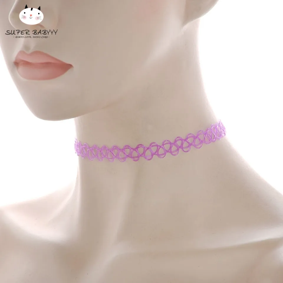 SBY 12pcs/lot Hot Sell Vintage Hippy Stretch Tattoo Choker Necklace Elastic  Chocker Necklace Fishing Line Tattoo Necklace