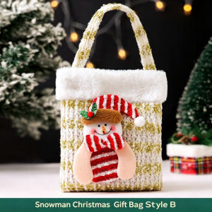 Vixplorn Christmas Knit Fabric Gift Bag With Santa Snowman Design Small Candy Cookie Fruit Present Packaging