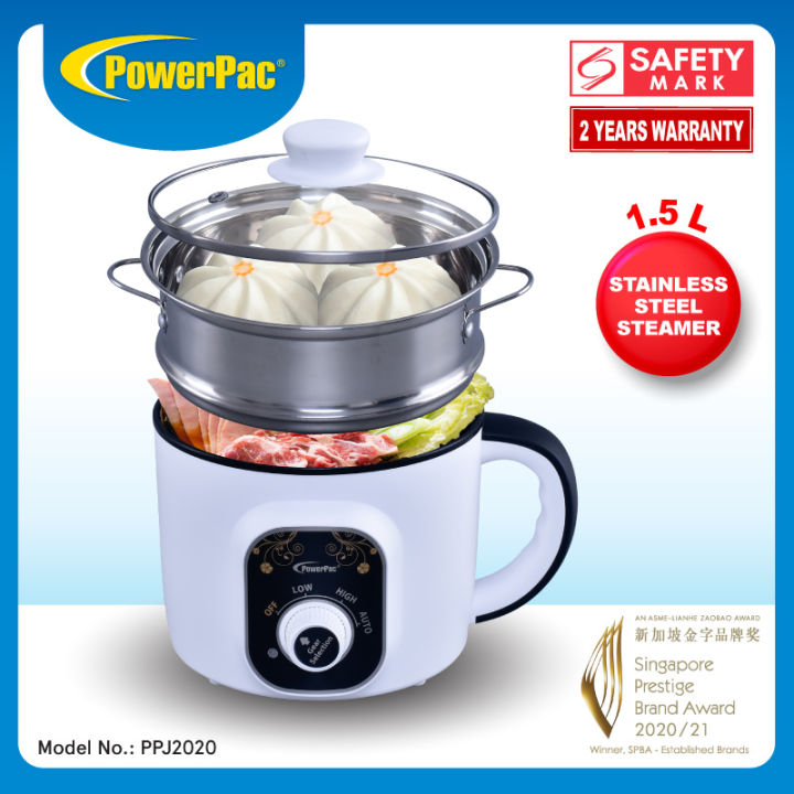 PowerPac Steamboat Multi Cooker 1.5L Non stick cooker with Food Steamer PPJ2020