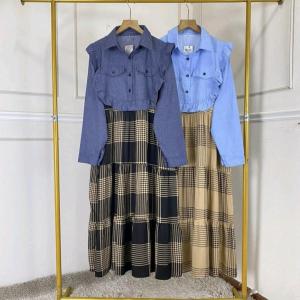 Midi Dress Wanita 555822 Mirta Kotak Denim Mix Rayon Pre Miyum