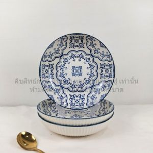 ชาม จานชาม ชามเซรามิค ชามกระเบื้อง เซรามิก ชามลายดอก จานเซรามิค จานกระเบื้อง เงางาม เข้าไมโครเวฟได้ กว้าง 8.5นิ้ว สูง 2นิ้ว